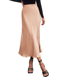 BTFBM 2025 Womens Summer Fall Long Satin Skirt Silk Elegant High Waist Cocktail Party Wedding Flowy A - Line Midi Skirts - 7DAY'S