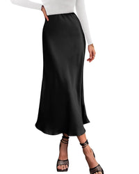 BTFBM 2025 Womens Summer Fall Long Satin Skirt Silk Elegant High Waist Cocktail Party Wedding Flowy A - Line Midi Skirts - 7DAY'S