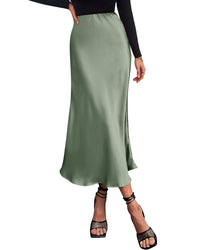 BTFBM 2025 Womens Summer Fall Long Satin Skirt Silk Elegant High Waist Cocktail Party Wedding Flowy A - Line Midi Skirts - 7DAY'S
