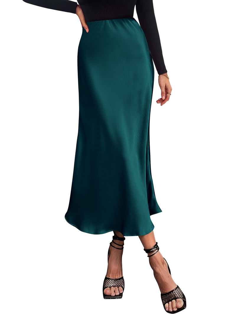 BTFBM 2025 Womens Summer Fall Long Satin Skirt Silk Elegant High Waist Cocktail Party Wedding Flowy A - Line Midi Skirts - 7DAY'S
