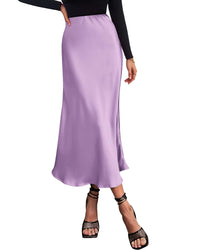 BTFBM 2025 Womens Summer Fall Long Satin Skirt Silk Elegant High Waist Cocktail Party Wedding Flowy A - Line Midi Skirts - 7DAY'S