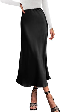 BTFBM 2025 Womens Summer Fall Long Satin Skirt Silk Elegant High Waist Cocktail Party Wedding Flowy A - Line Midi Skirts - 7DAY'S