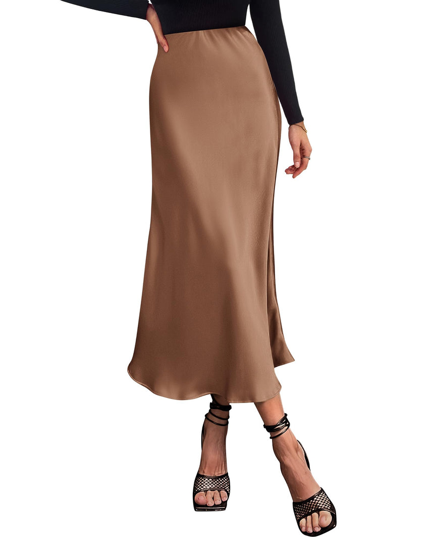 BTFBM 2025 Womens Summer Fall Long Satin Skirt Silk Elegant High Waist Cocktail Party Wedding Flowy A - Line Midi Skirts - 7DAY'S
