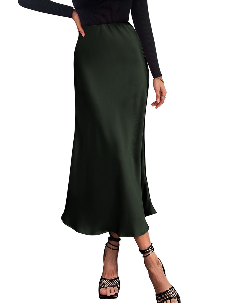 BTFBM 2025 Womens Summer Fall Long Satin Skirt Silk Elegant High Waist Cocktail Party Wedding Flowy A - Line Midi Skirts - 7DAY'S