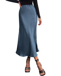 BTFBM 2025 Womens Summer Fall Long Satin Skirt Silk Elegant High Waist Cocktail Party Wedding Flowy A - Line Midi Skirts - 7DAY'S