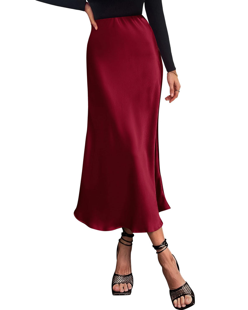BTFBM 2025 Womens Summer Fall Long Satin Skirt Silk Elegant High Waist Cocktail Party Wedding Flowy A - Line Midi Skirts - 7DAY'S