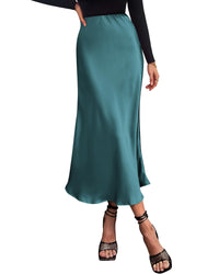 BTFBM 2025 Womens Summer Fall Long Satin Skirt Silk Elegant High Waist Cocktail Party Wedding Flowy A - Line Midi Skirts - 7DAY'S