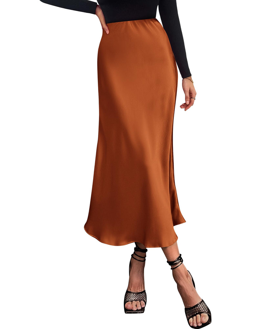 BTFBM 2025 Womens Summer Fall Long Satin Skirt Silk Elegant High Waist Cocktail Party Wedding Flowy A - Line Midi Skirts - 7DAY'S