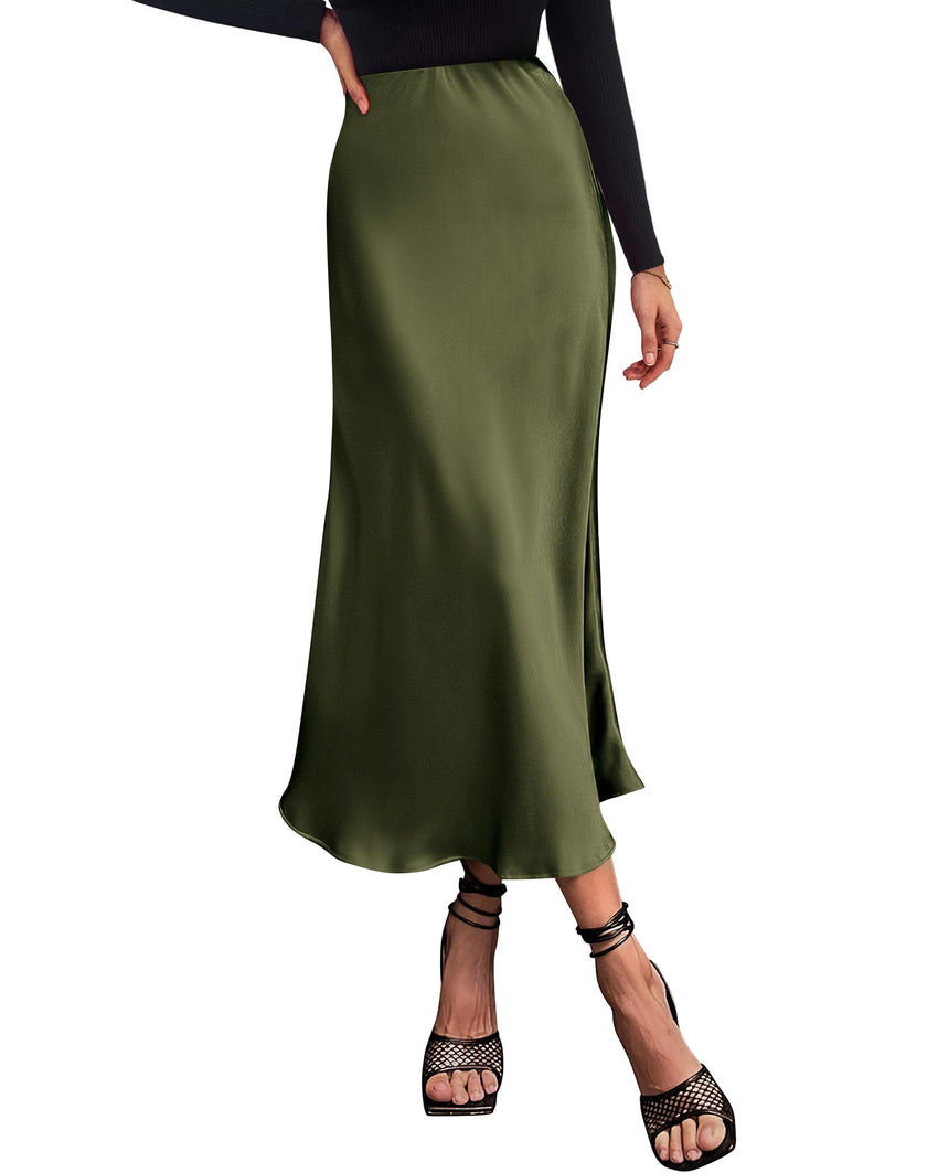 BTFBM 2025 Womens Summer Fall Long Satin Skirt Silk Elegant High Waist Cocktail Party Wedding Flowy A - Line Midi Skirts - 7DAY'S