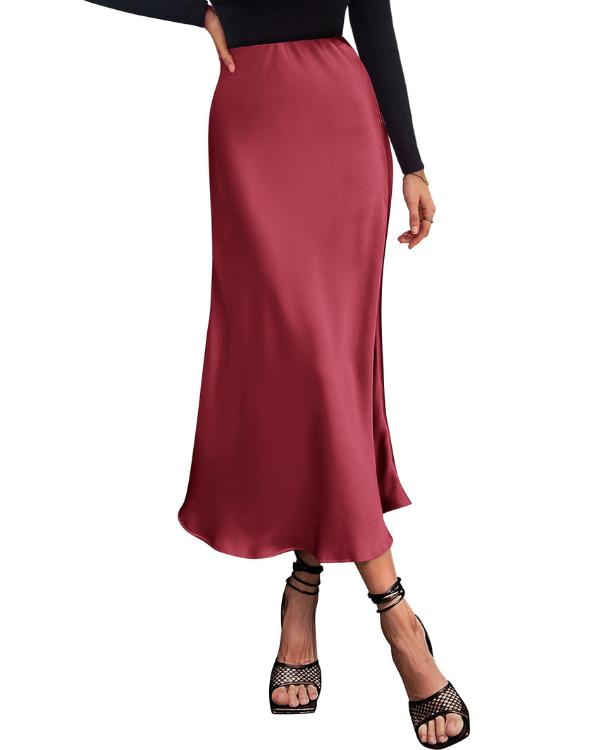 BTFBM 2025 Womens Summer Fall Long Satin Skirt Silk Elegant High Waist Cocktail Party Wedding Flowy A - Line Midi Skirts - 7DAY'S