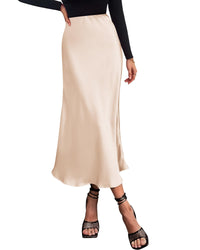 BTFBM 2025 Womens Summer Fall Long Satin Skirt Silk Elegant High Waist Cocktail Party Wedding Flowy A - Line Midi Skirts - 7DAY'S