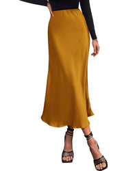 BTFBM 2025 Womens Summer Fall Long Satin Skirt Silk Elegant High Waist Cocktail Party Wedding Flowy A - Line Midi Skirts - 7DAY'S