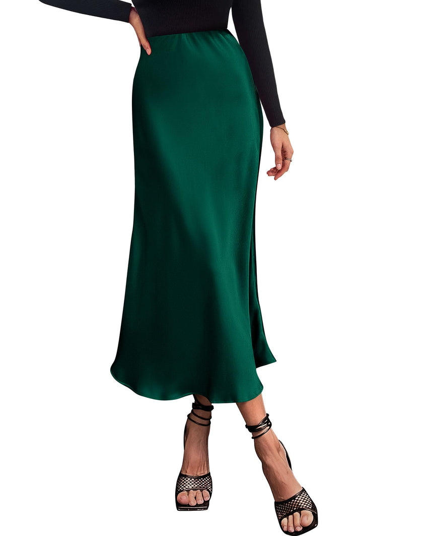 BTFBM 2025 Womens Summer Fall Long Satin Skirt Silk Elegant High Waist Cocktail Party Wedding Flowy A - Line Midi Skirts - 7DAY'S