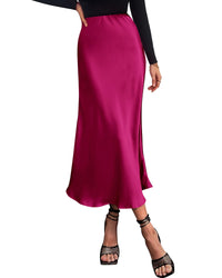 BTFBM 2025 Womens Summer Fall Long Satin Skirt Silk Elegant High Waist Cocktail Party Wedding Flowy A - Line Midi Skirts - 7DAY'S
