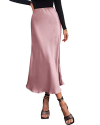 BTFBM 2025 Womens Summer Fall Long Satin Skirt Silk Elegant High Waist Cocktail Party Wedding Flowy A - Line Midi Skirts - 7DAY'S