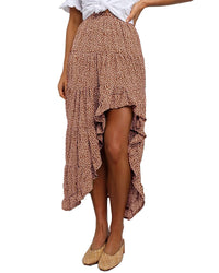 BTFBM Women 2025 Summer Fall Boho Long Skirts Dress Floral Print Elastic Waist Split Ruffle High Low Beach Maxi Skirt - 7DAY'S