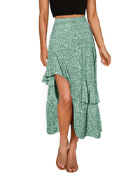 BTFBM Women 2025 Summer Fall Boho Long Skirts Dress Floral Print Elastic Waist Split Ruffle High Low Beach Maxi Skirt - 7DAY'S