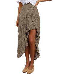 BTFBM Women 2025 Summer Fall Boho Long Skirts Dress Floral Print Elastic Waist Split Ruffle High Low Beach Maxi Skirt - 7DAY'S