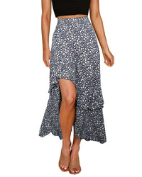 BTFBM Women 2025 Summer Fall Boho Long Skirts Dress Floral Print Elastic Waist Split Ruffle High Low Beach Maxi Skirt - 7DAY'S