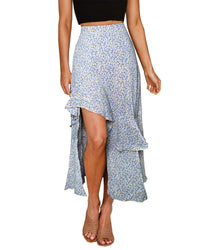 BTFBM Women 2025 Summer Fall Boho Long Skirts Dress Floral Print Elastic Waist Split Ruffle High Low Beach Maxi Skirt - 7DAY'S