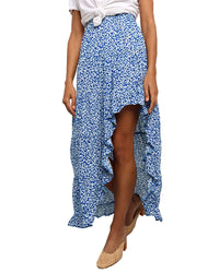 BTFBM Women 2025 Summer Fall Boho Long Skirts Dress Floral Print Elastic Waist Split Ruffle High Low Beach Maxi Skirt - 7DAY'S