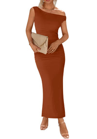 BTFBM Women 2025 Summer One Shoulder Bodycon Ruched Maxi Dress Slit Mesh Long Formal Cocktail Fall Wedding Guest Dresses - 7DAY'S