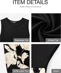 BTFBM Women Casual Sleeveless Summer Dresses 2025 Spring Crewneck Patchwork Boho Floral Ruffle Cocktail Party Midi Dress - 7DAY'S