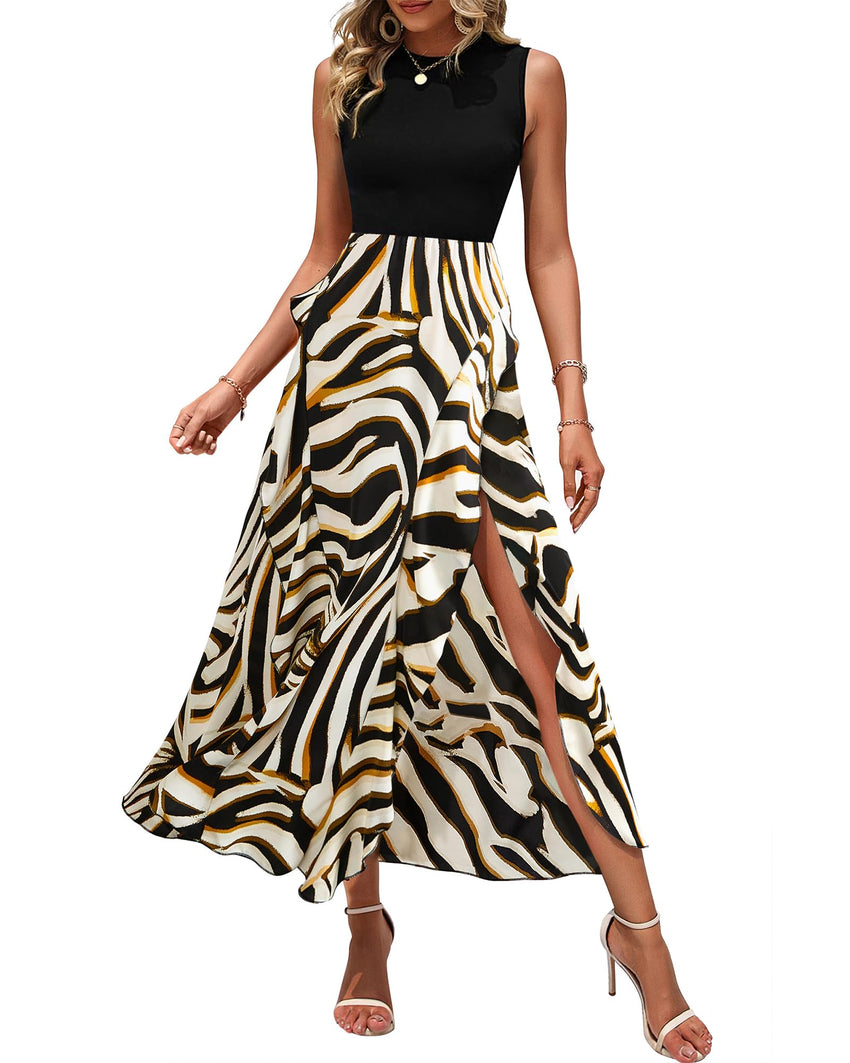 BTFBM Women Casual Sleeveless Summer Dresses 2025 Spring Crewneck Patchwork Boho Floral Ruffle Cocktail Party Midi Dress - 7DAY'S