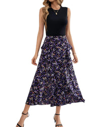 BTFBM Women Casual Sleeveless Summer Dresses 2025 Spring Crewneck Patchwork Boho Floral Ruffle Cocktail Party Midi Dress - 7DAY'S