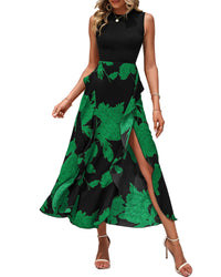 BTFBM Women Casual Sleeveless Summer Dresses 2025 Spring Crewneck Patchwork Boho Floral Ruffle Cocktail Party Midi Dress - 7DAY'S