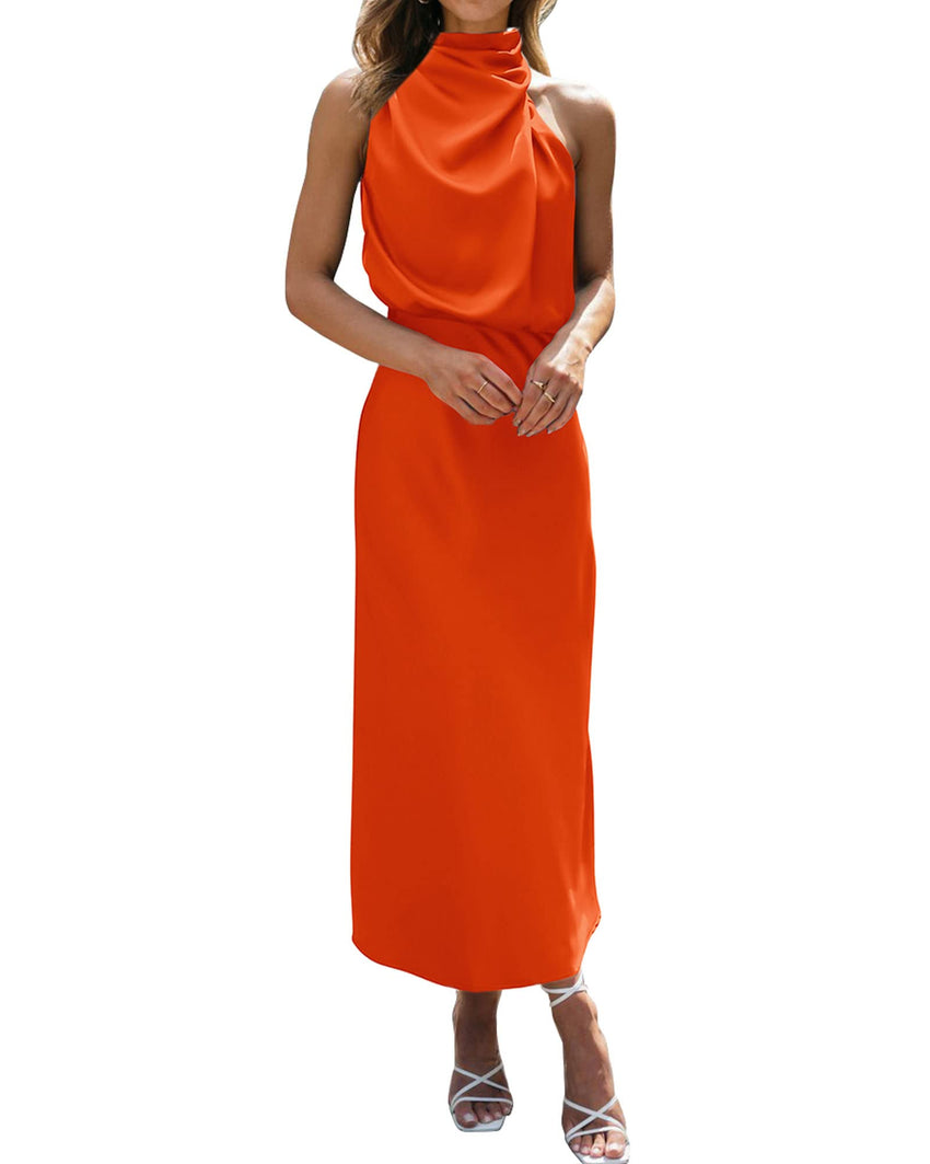 BTFBM Women Sleeveless Cocktail Dresses Fall Mock Neck Keyhole Elastic High Waist Evening Party Maxi Wedding Guest Dress - 7DAY'S