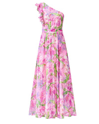 BTFBM Women Summer One Shoulder Floral Wedding Guest Dresses Sleeveless Smocked Ruffle Flowy Beach Vacation Maxi Dress - 7DAY'S