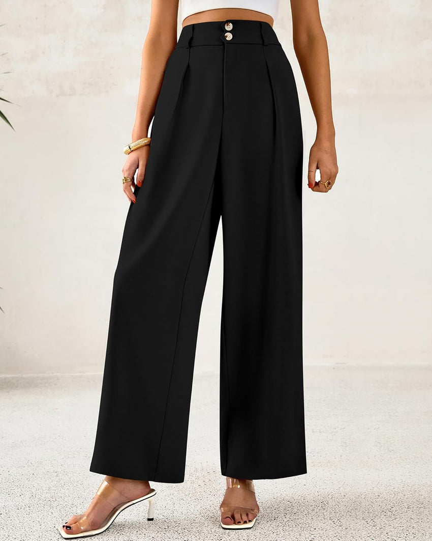 BTFBM Women Wide Leg Dress Pants 2025 High Waisted Button Pleated Business Casual Trousers Office Work Palazzo Pants - 7DAY'S
