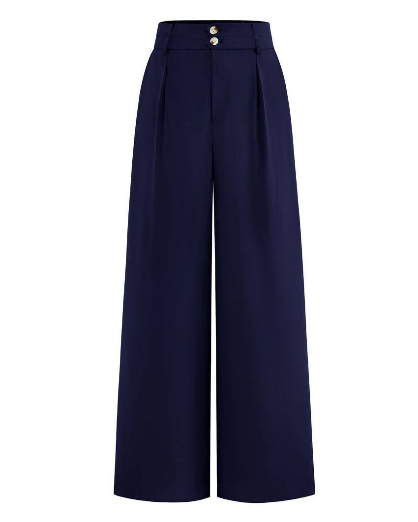 BTFBM Women Wide Leg Dress Pants 2025 High Waisted Button Pleated Business Casual Trousers Office Work Palazzo Pants - 7DAY'S