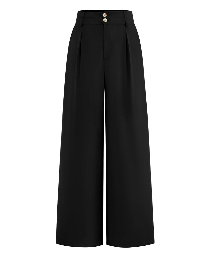 BTFBM Women Wide Leg Dress Pants 2025 High Waisted Button Pleated Business Casual Trousers Office Work Palazzo Pants - 7DAY'S