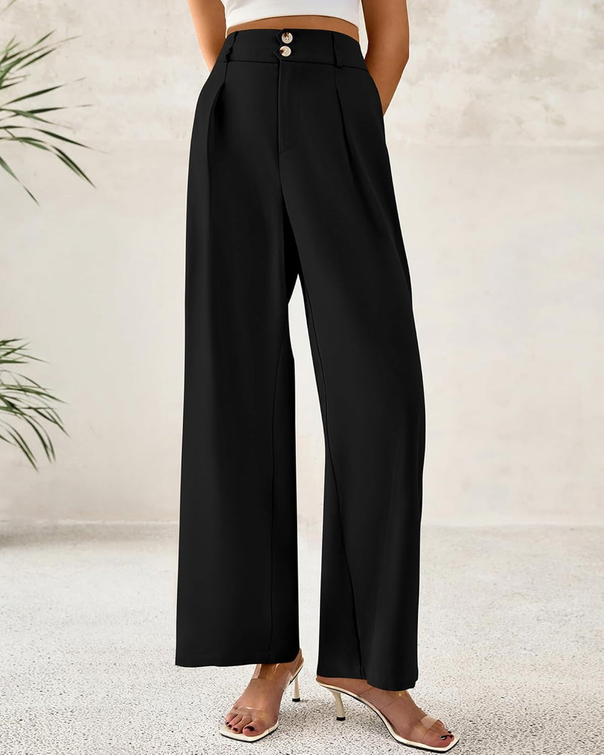 BTFBM Women Wide Leg Dress Pants 2025 High Waisted Button Pleated Business Casual Trousers Office Work Palazzo Pants - 7DAY'S
