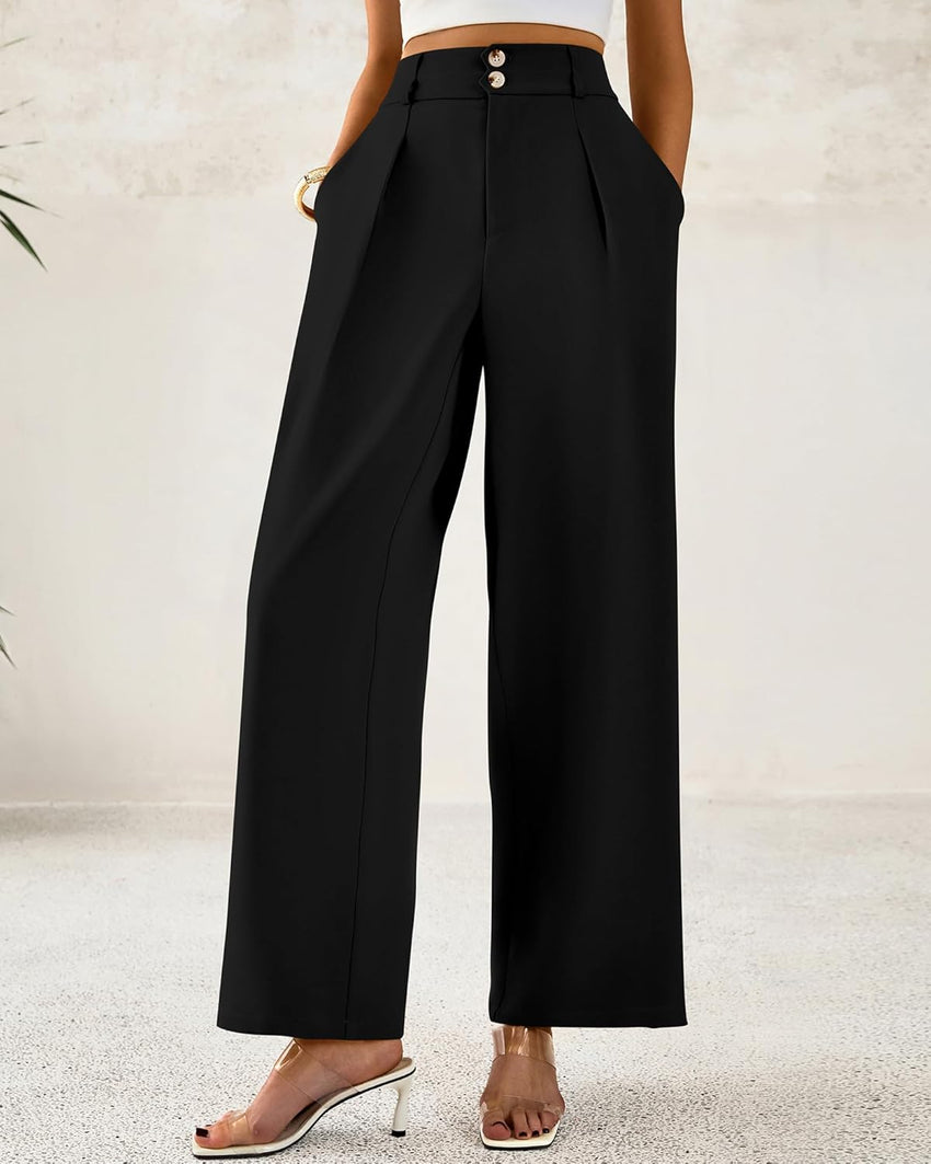 BTFBM Women Wide Leg Dress Pants 2025 High Waisted Button Pleated Business Casual Trousers Office Work Palazzo Pants - 7DAY'S