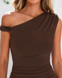 BTFBM Women's Formal Cocktail Dresses Fall 2025 One Shoulder Twist Strap Ruched Bodycon Elegant Wedding Party Maxi Dress - 7DAY'S