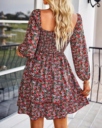 BTFBM Womens Long Sleeve Dress Vacation Square Neck Smocked Floral Swiss Dot Mini Boho Fall Wedding Guest Dresses 2025 - 7DAY'S