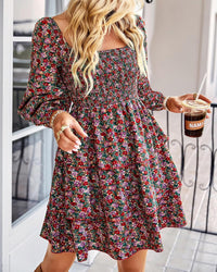 BTFBM Womens Long Sleeve Dress Vacation Square Neck Smocked Floral Swiss Dot Mini Boho Fall Wedding Guest Dresses 2025 - 7DAY'S