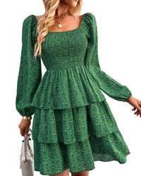 BTFBM Womens Long Sleeve Dress Vacation Square Neck Smocked Floral Swiss Dot Mini Boho Fall Wedding Guest Dresses 2025 - 7DAY'S