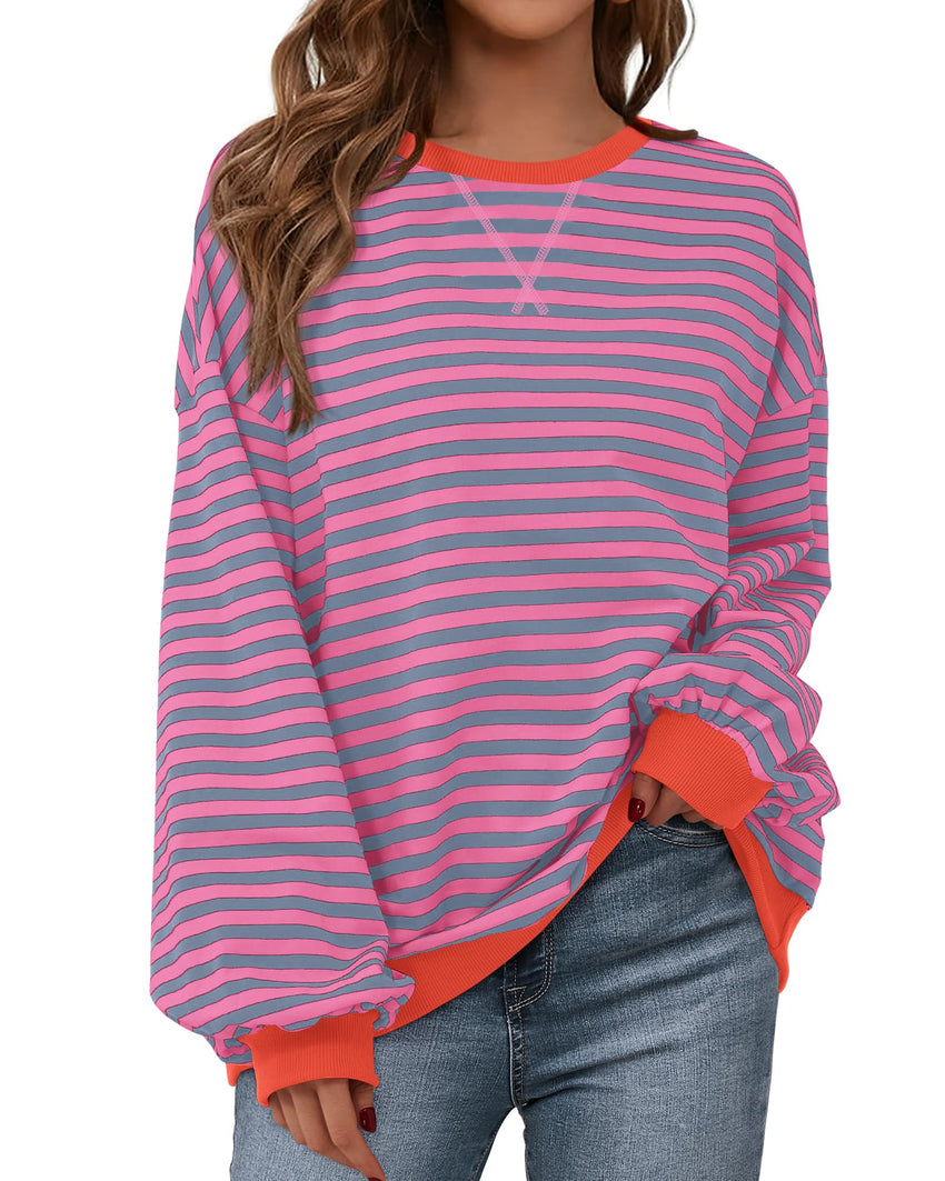 BTFBM Womens Oversized Striped Sweatshirt Crewneck Long Sleeve Pullover Top Casual Y2K Fall Clothes 2025 Workout Shirt - 7DAY'S