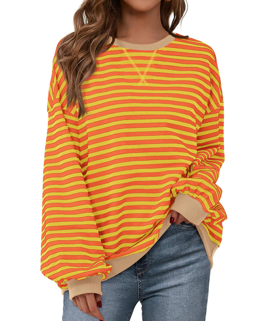 BTFBM Womens Oversized Striped Sweatshirt Crewneck Long Sleeve Pullover Top Casual Y2K Fall Clothes 2025 Workout Shirt - 7DAY'S