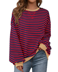 BTFBM Womens Oversized Striped Sweatshirt Crewneck Long Sleeve Pullover Top Casual Y2K Fall Clothes 2025 Workout Shirt - 7DAY'S