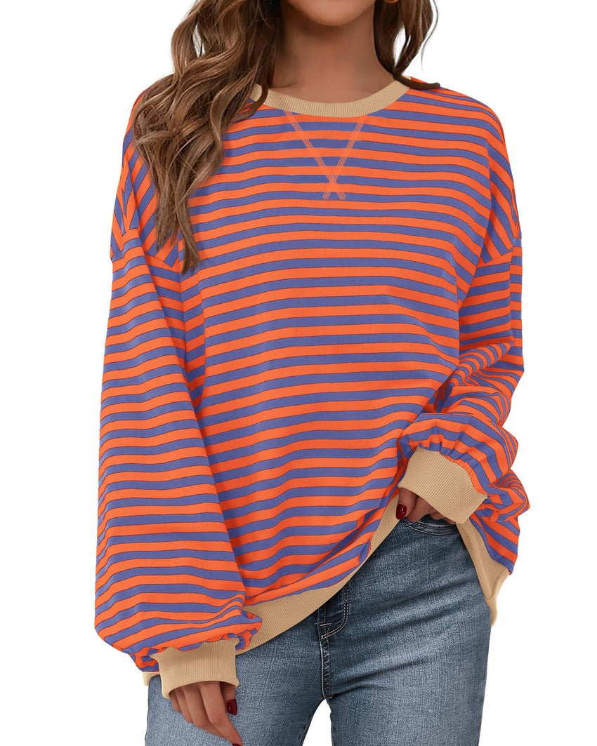BTFBM Womens Oversized Striped Sweatshirt Crewneck Long Sleeve Pullover Top Casual Y2K Fall Clothes 2025 Workout Shirt - 7DAY'S