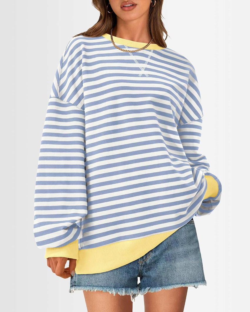 BTFBM Womens Oversized Striped Sweatshirt Crewneck Long Sleeve Pullover Top Casual Y2K Fall Clothes 2025 Workout Shirt - 7DAY'S