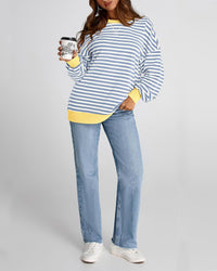 BTFBM Womens Oversized Striped Sweatshirt Crewneck Long Sleeve Pullover Top Casual Y2K Fall Clothes 2025 Workout Shirt - 7DAY'S