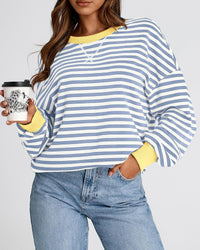 BTFBM Womens Oversized Striped Sweatshirt Crewneck Long Sleeve Pullover Top Casual Y2K Fall Clothes 2025 Workout Shirt - 7DAY'S