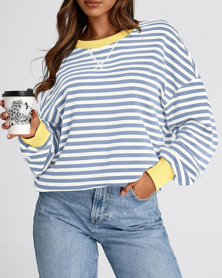 BTFBM Womens Oversized Striped Sweatshirt Crewneck Long Sleeve Pullover Top Casual Y2K Fall Clothes 2025 Workout Shirt - 7DAY'S
