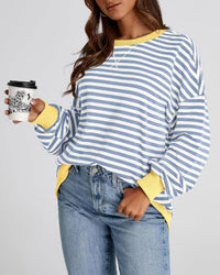 BTFBM Womens Oversized Striped Sweatshirt Crewneck Long Sleeve Pullover Top Casual Y2K Fall Clothes 2025 Workout Shirt - 7DAY'S